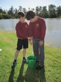 Thomas and Joe, St Mary\\\'s  Primary School Cohuna, carrying out the Turbidity test on the Gunbower Creek site