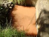 Orange water in concrete pit at end of drain