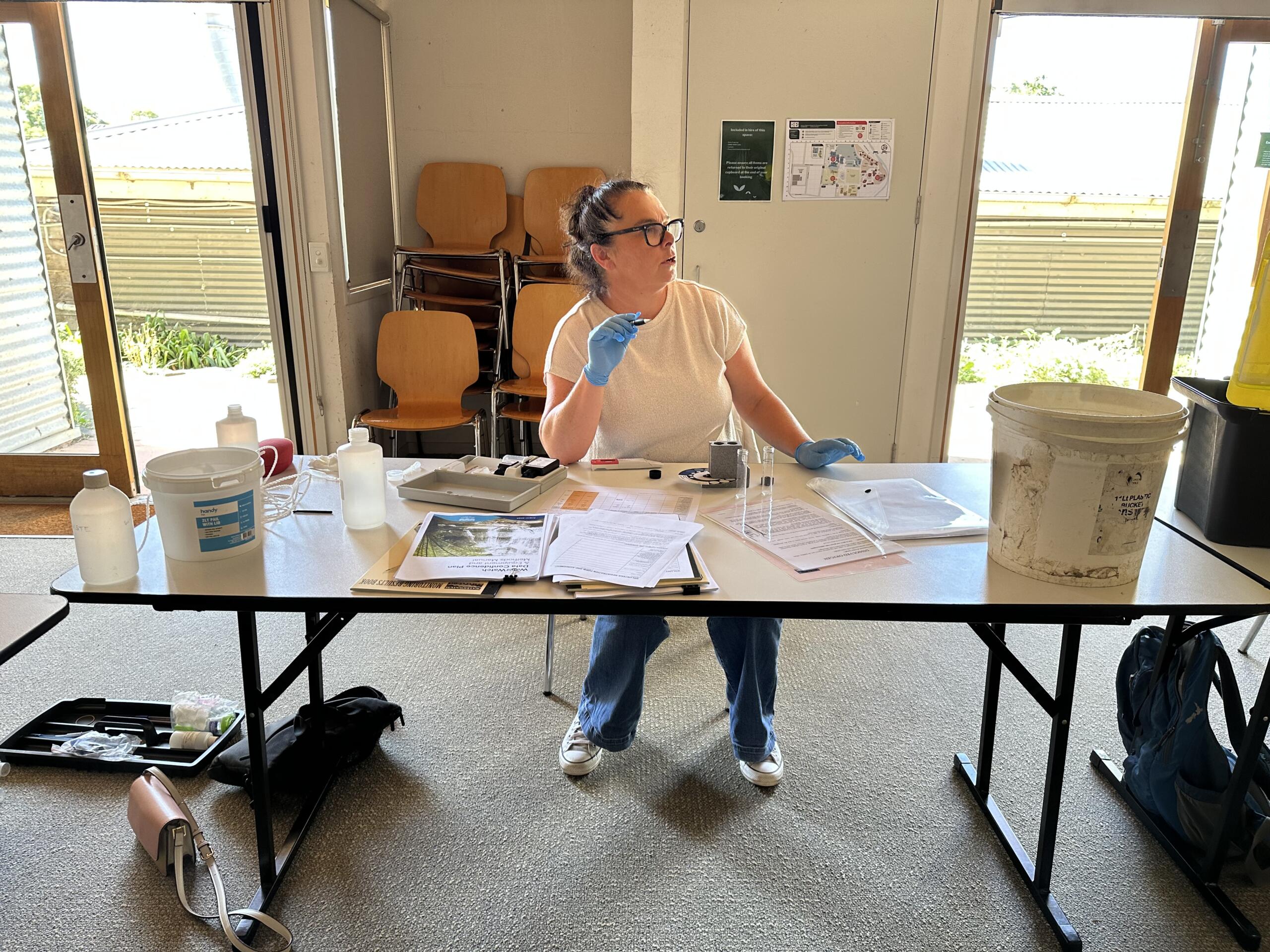 Bec from CCMA testing her equipment
